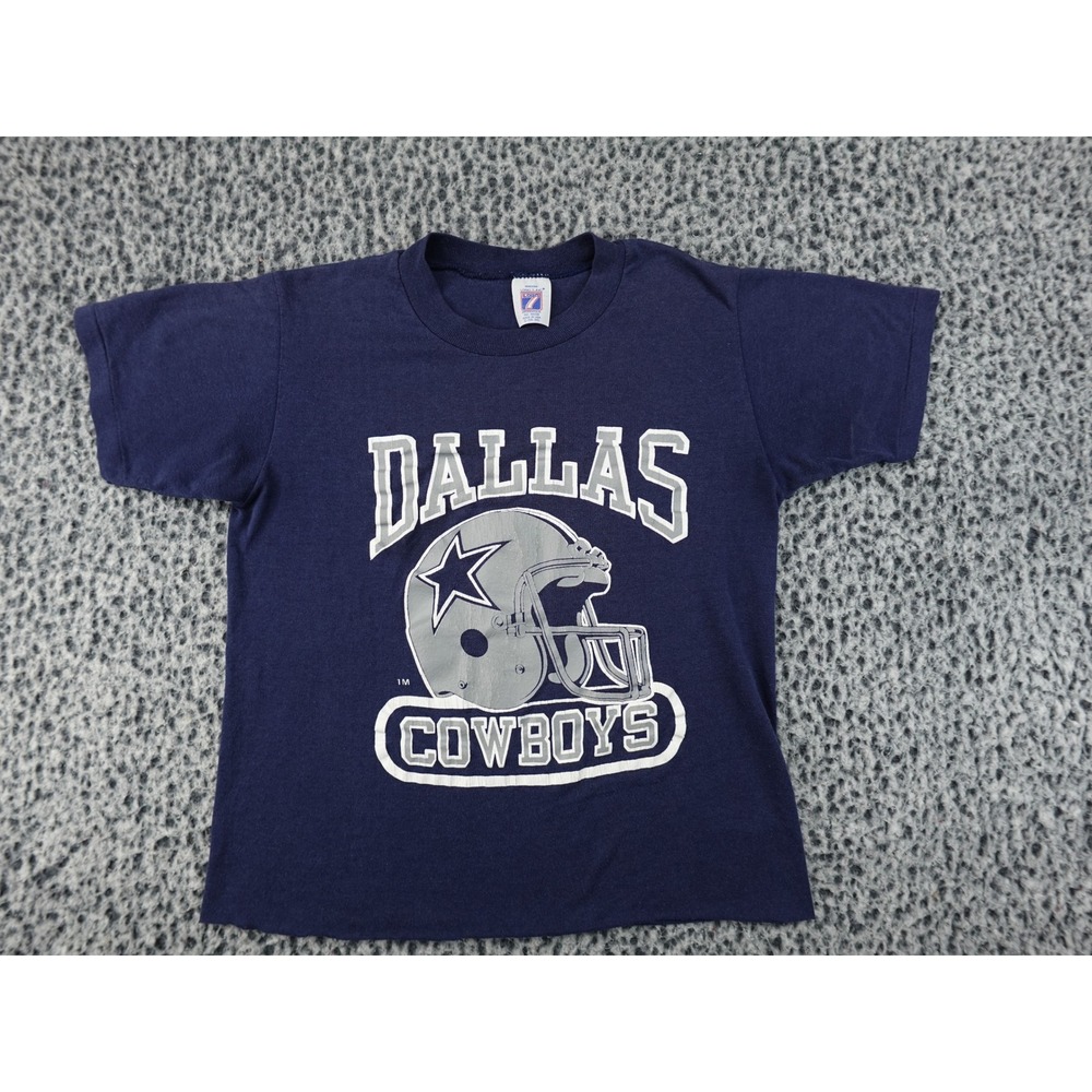 Logo 7 Dallas Cowboys T-Shirt Womens Small Navy Good Cropped Raw Hem 90s USA